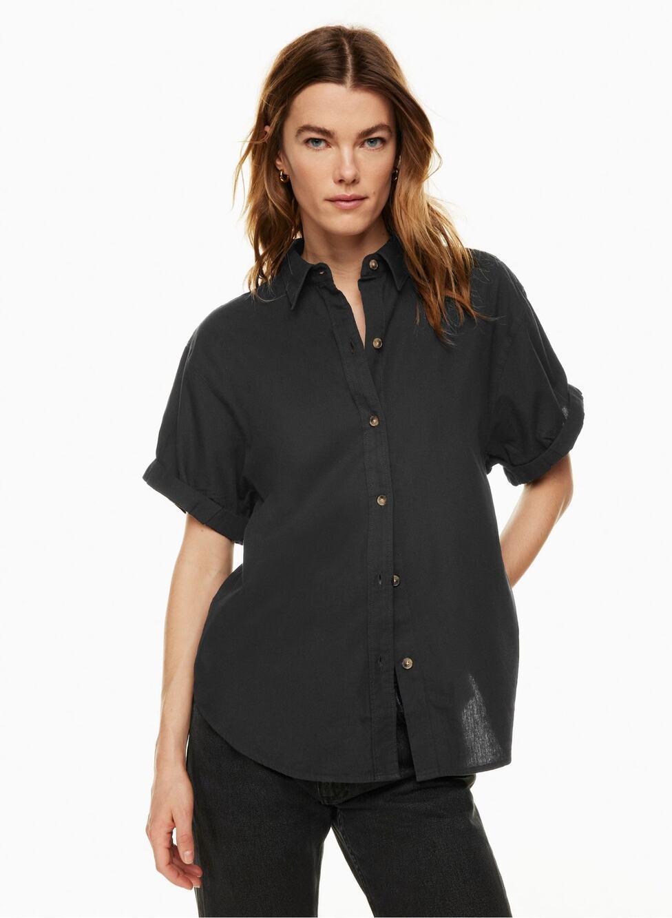 Denim Forum Aritzia Cotton Black Button Up Shirt Blouse Light Breathable XXS